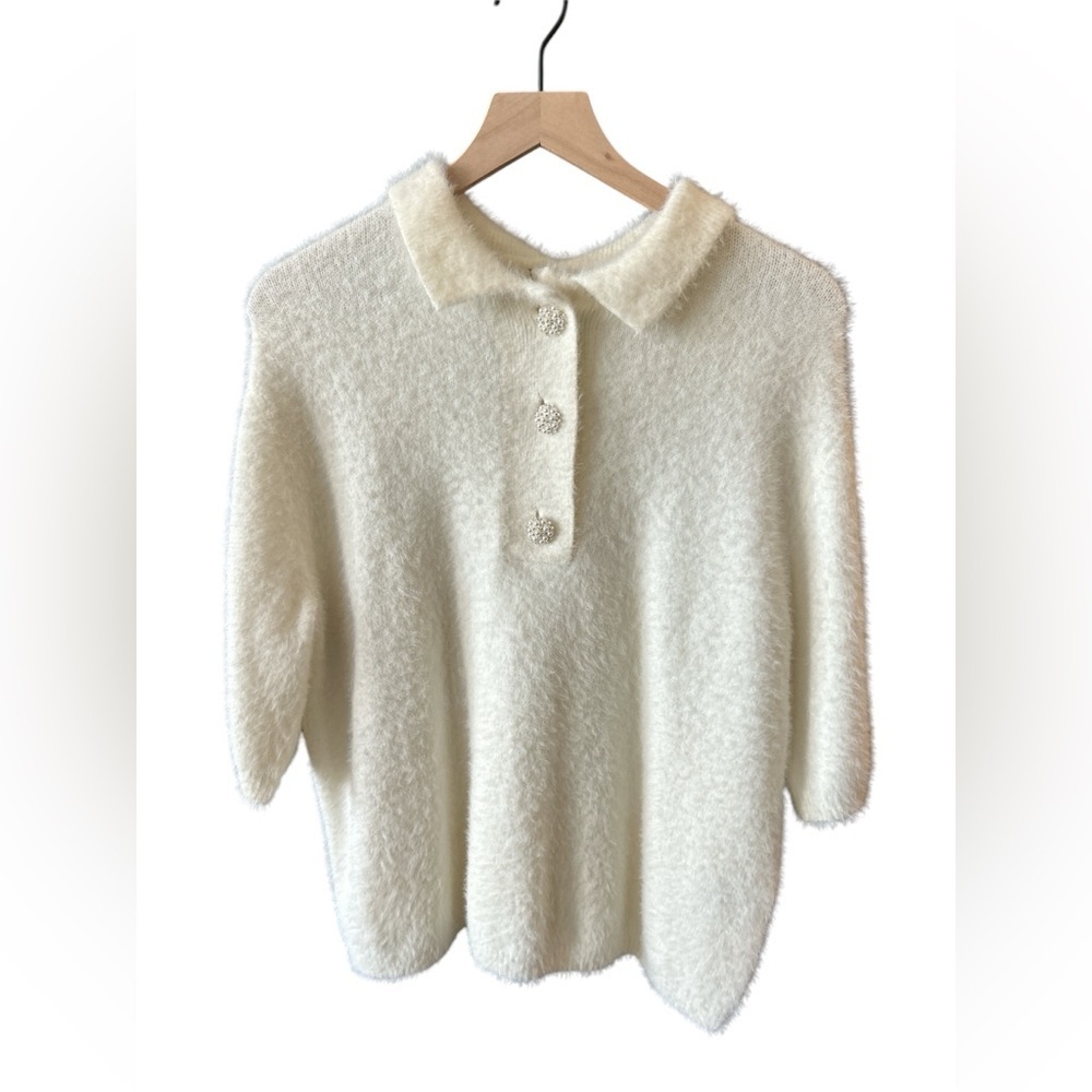 H&M Rhinestone-button Fluffy Top